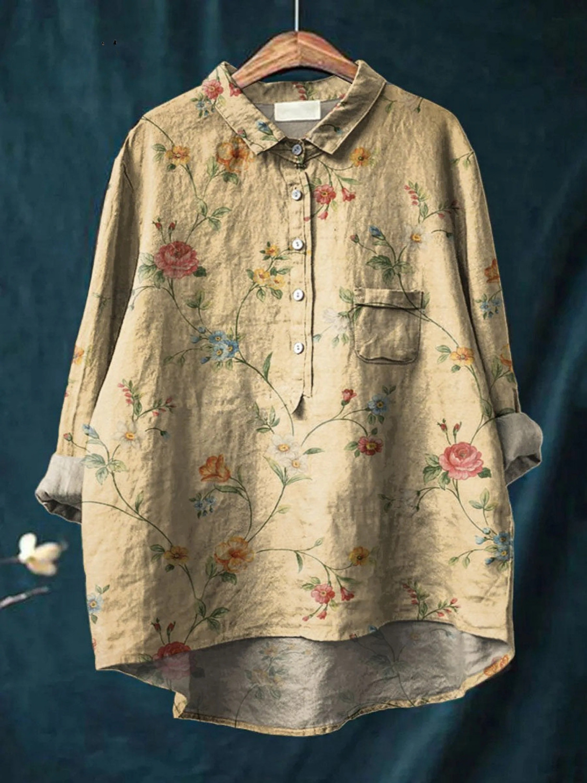 Poppy | Kvinders vintage blomstret kunsttryk afslappet skjorte