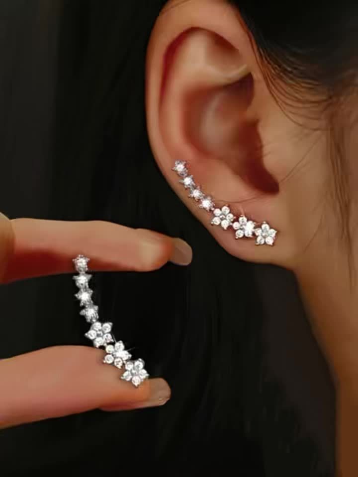 BRINCOS DOURADOS FLORAIS COM CRISTAIS RHINESTONE