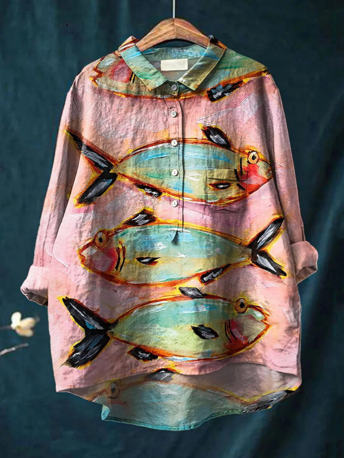 Eliza | Kvinders vintage fiskekunsttryk afslappet skjorte