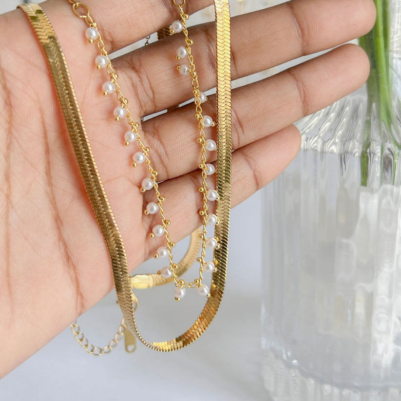Marizanne | Luxe Slange Choker & Perlesmykkesæt 18K Guld