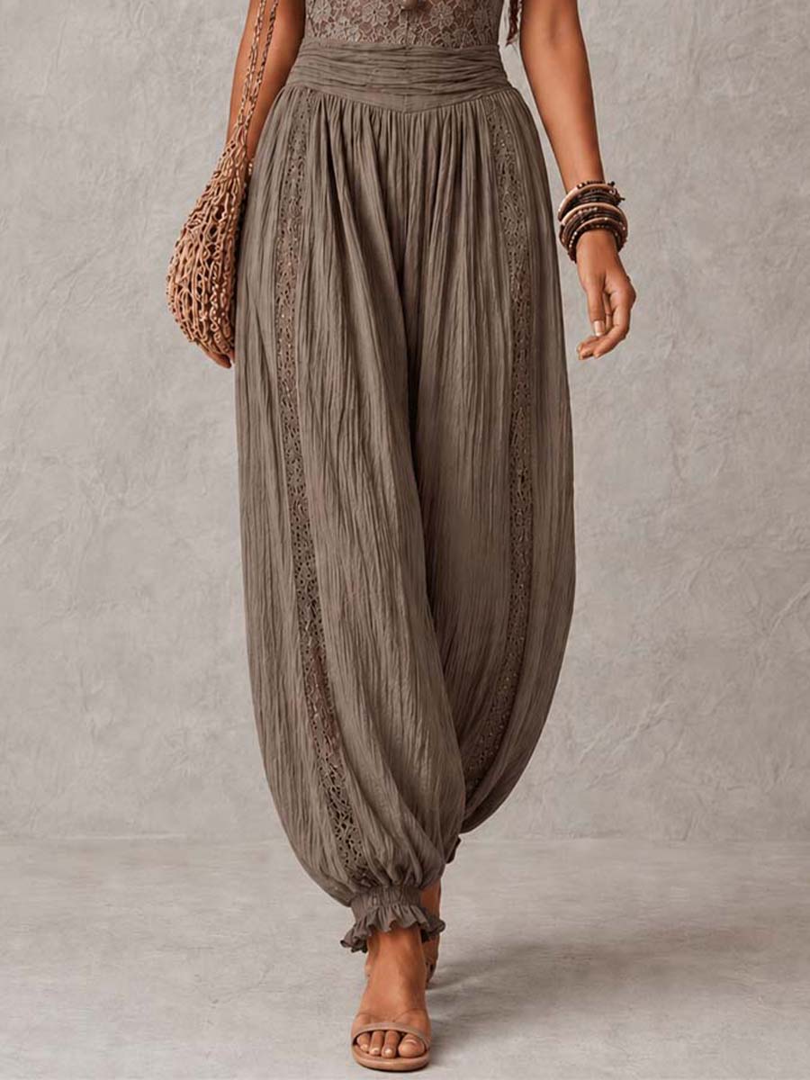 Boheme taupe blonder bustier og krøllet bomuld harem bukser sæt