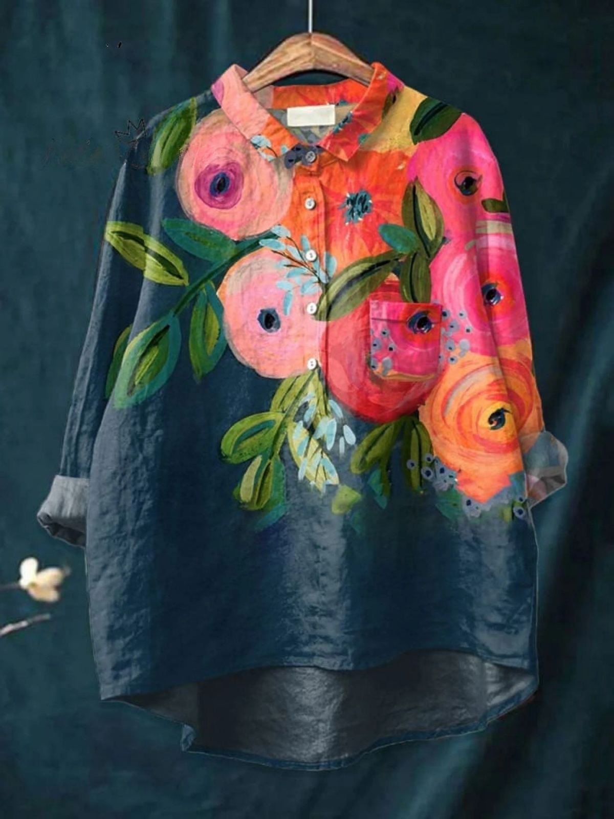 Charlotte | Kvinders blomstermotiv kunsttryk afslappet skjorte
