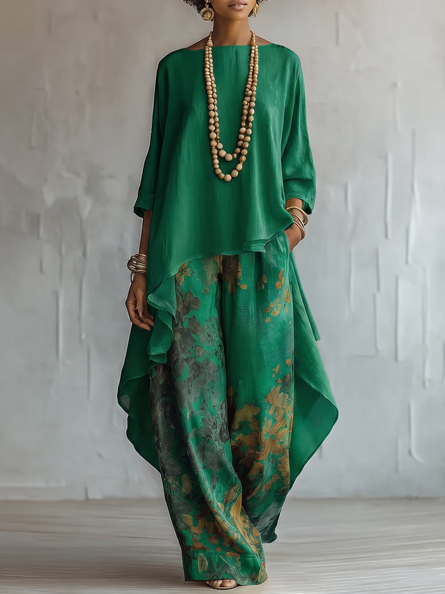 Det elegante kunstneriske blomsterprint to-delte sæt