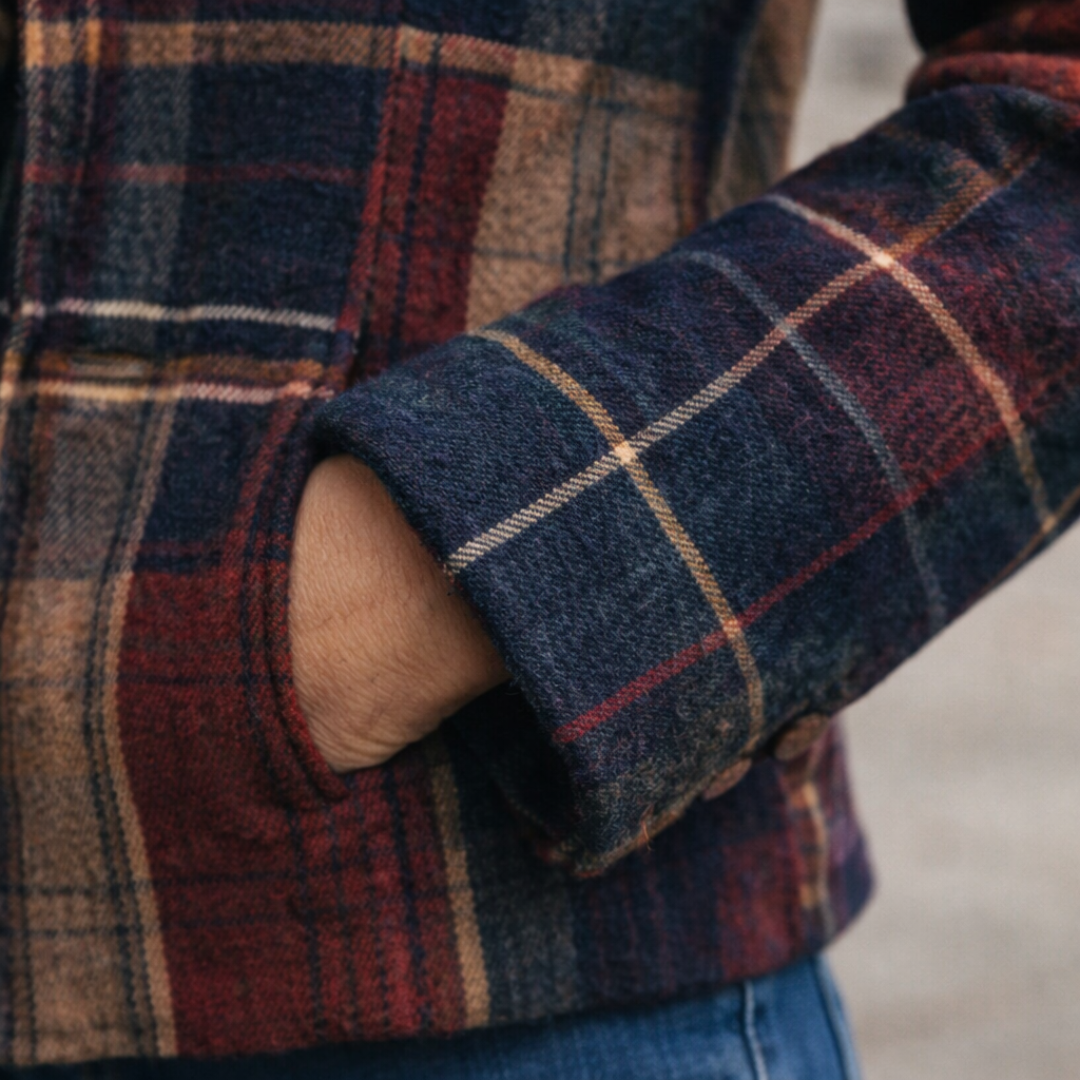 Nalla – Plaid Mid-Season Coat with Stand Collar