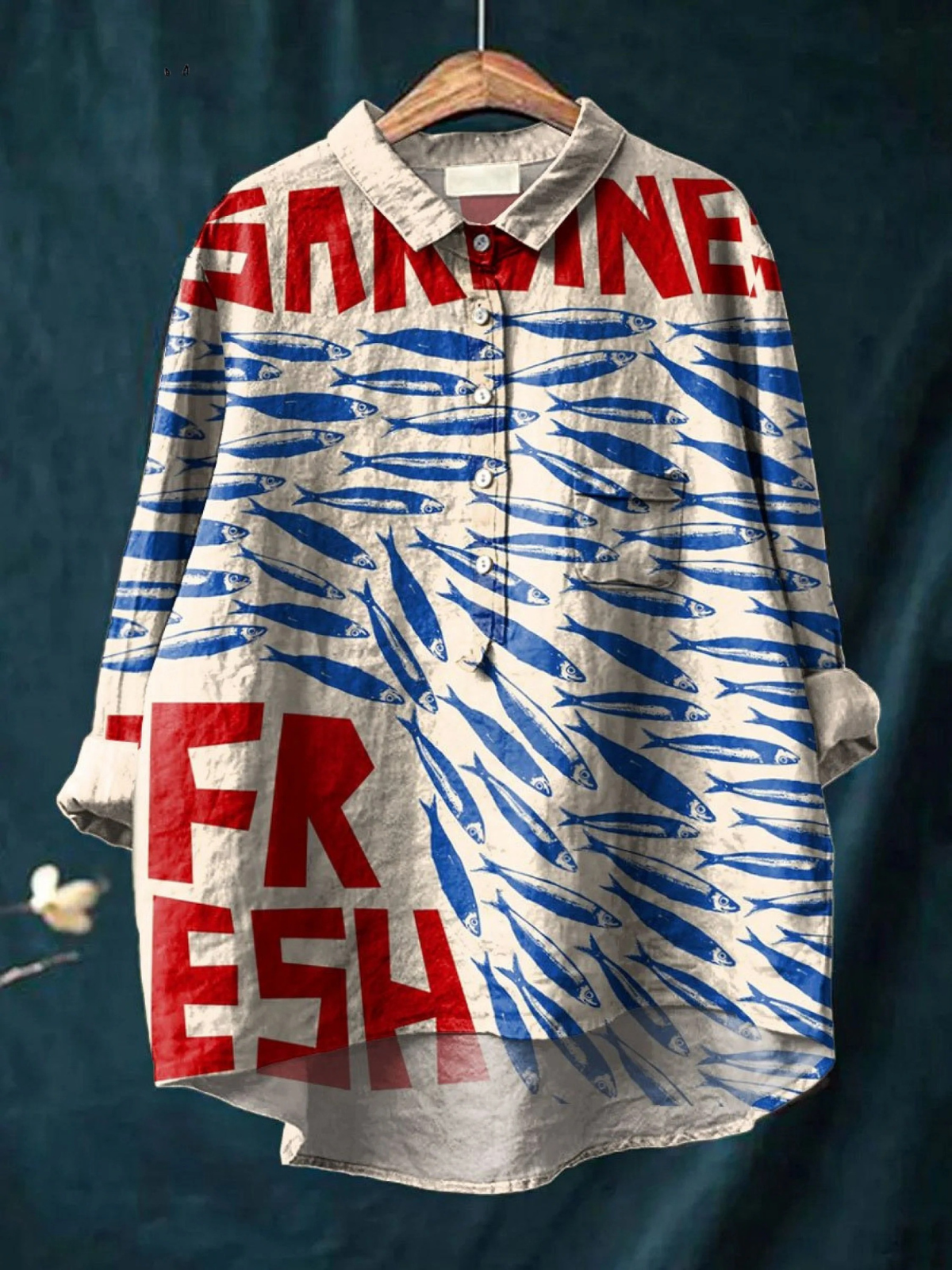 Isabella | Kvinders vintage fiskekunsttryk afslappet skjorte