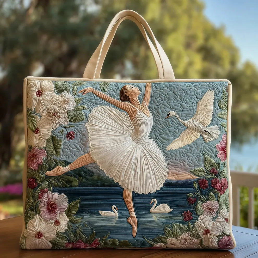 Swan Ballet Elegance | Håndlavet quiltet shoppertaske
