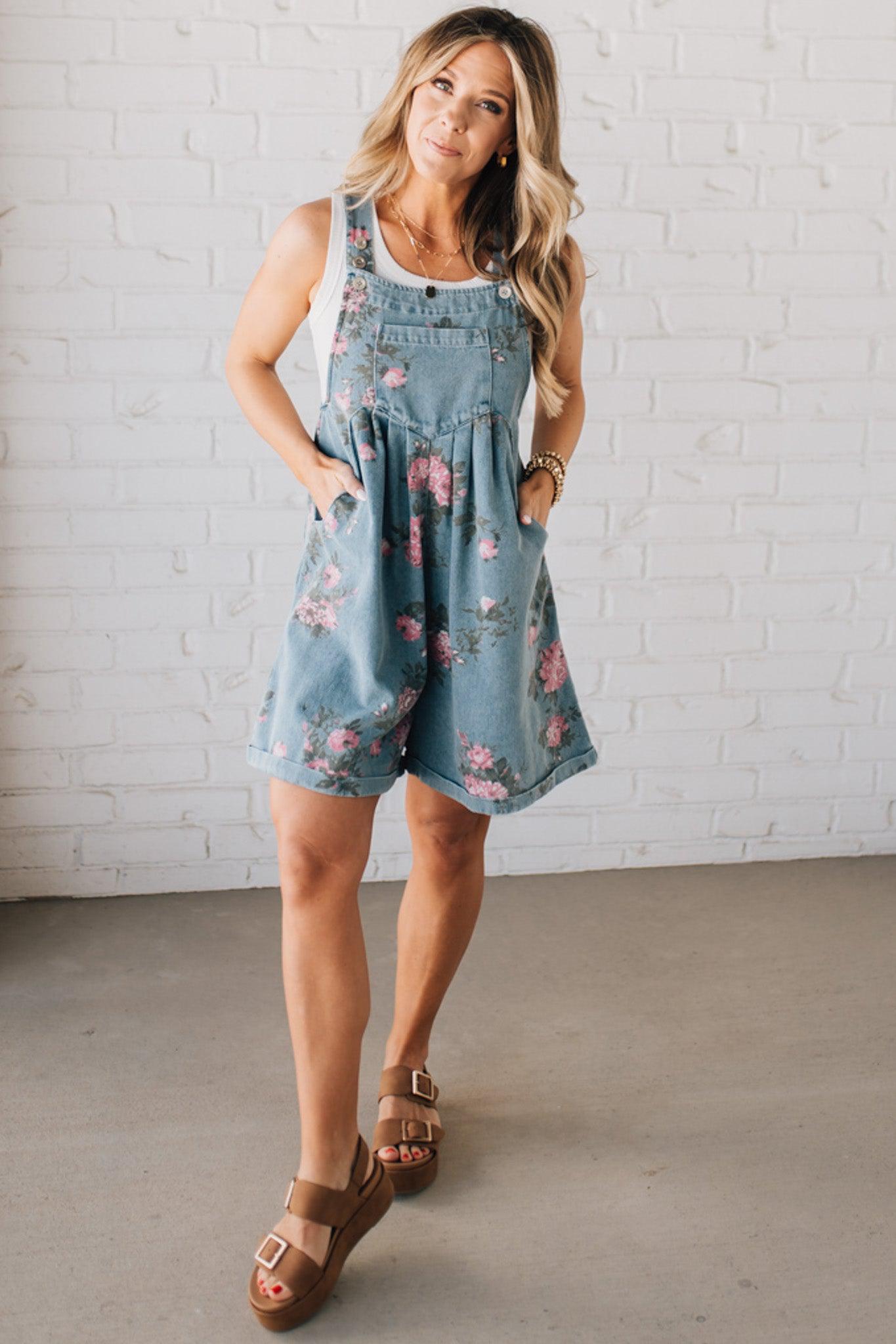 LUCINDA | FLORALE DENIM SHORTALLER
