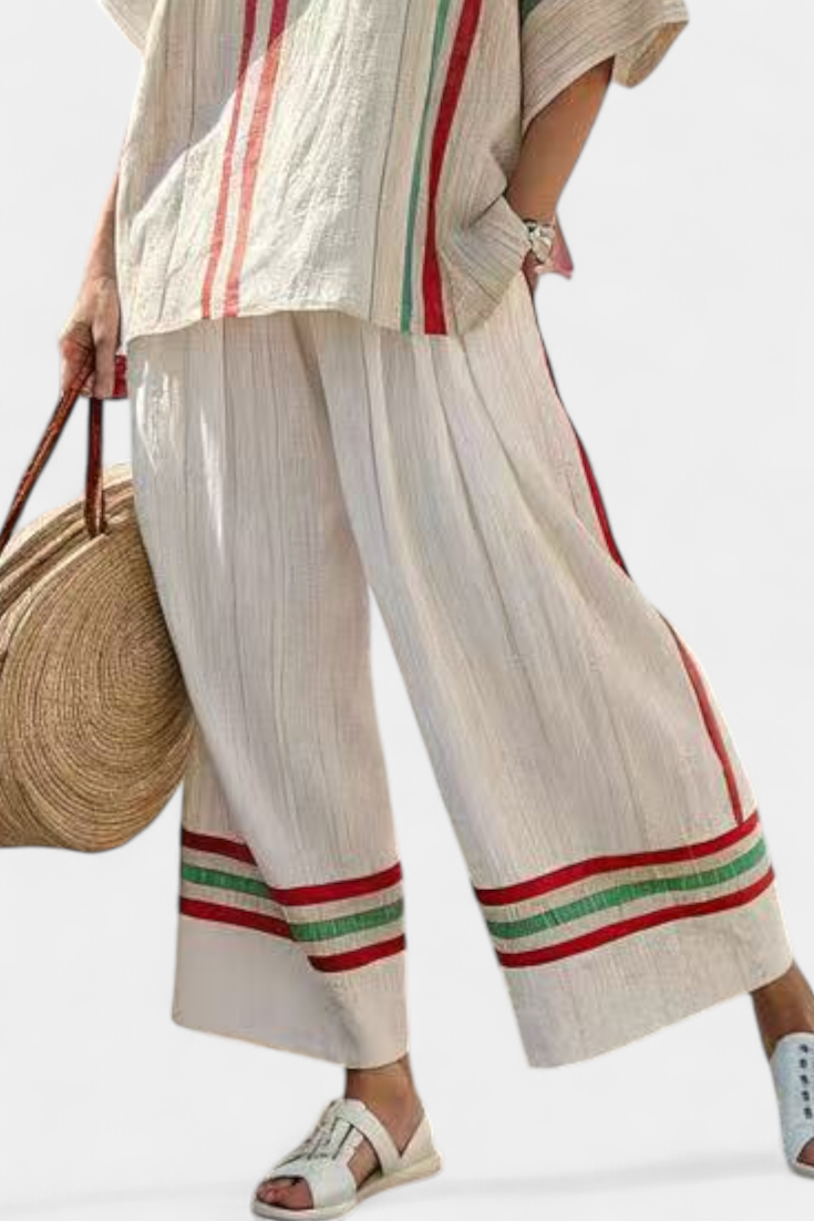 Truvane | Blusa Confortável com Estampa Boho e Calça de Corte Solto