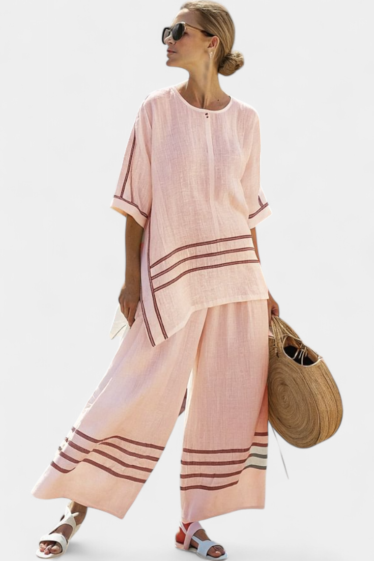 Wynric | Sofistikeret asymmetrisk top med striber & markante bukser