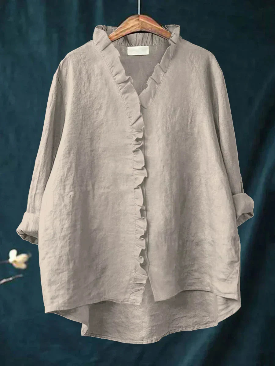 Lily | Bomuld-linned bluse med flæser