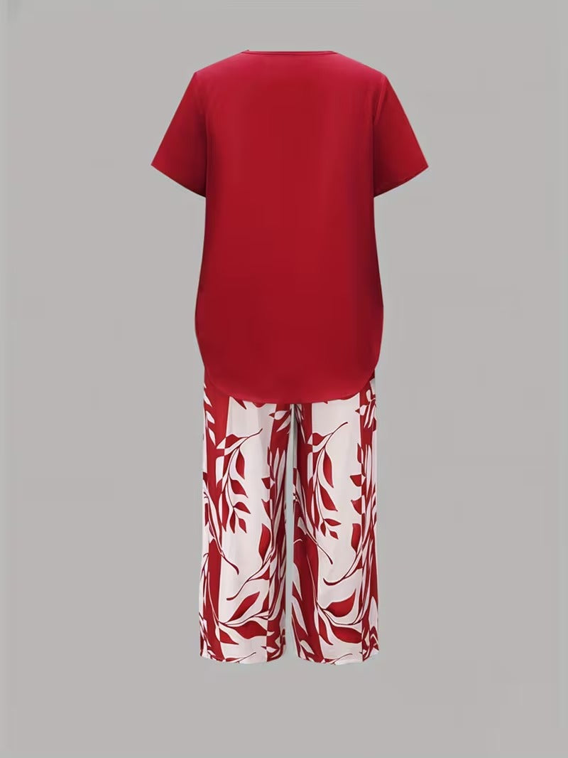 Avy | Casual Leaf Print Two-Piece Set