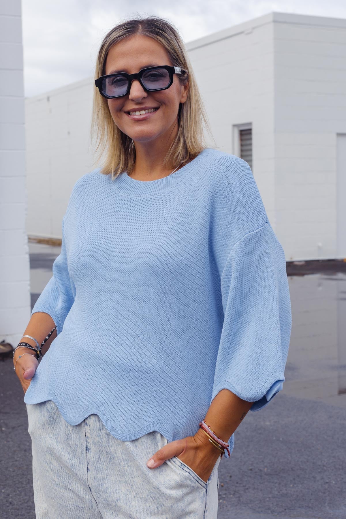 Lara bølget strik - himmelblå