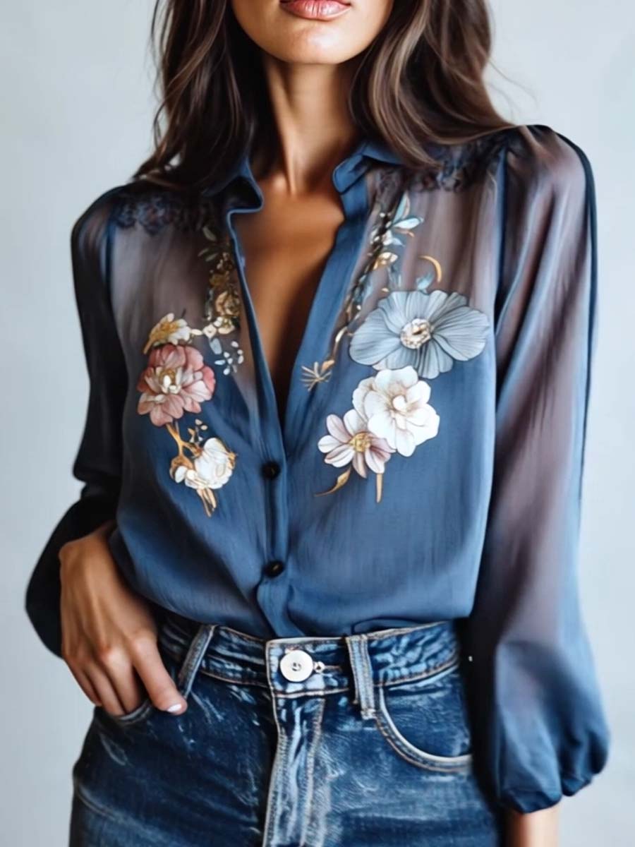 Blomstret boheme chic bluse til kvinder