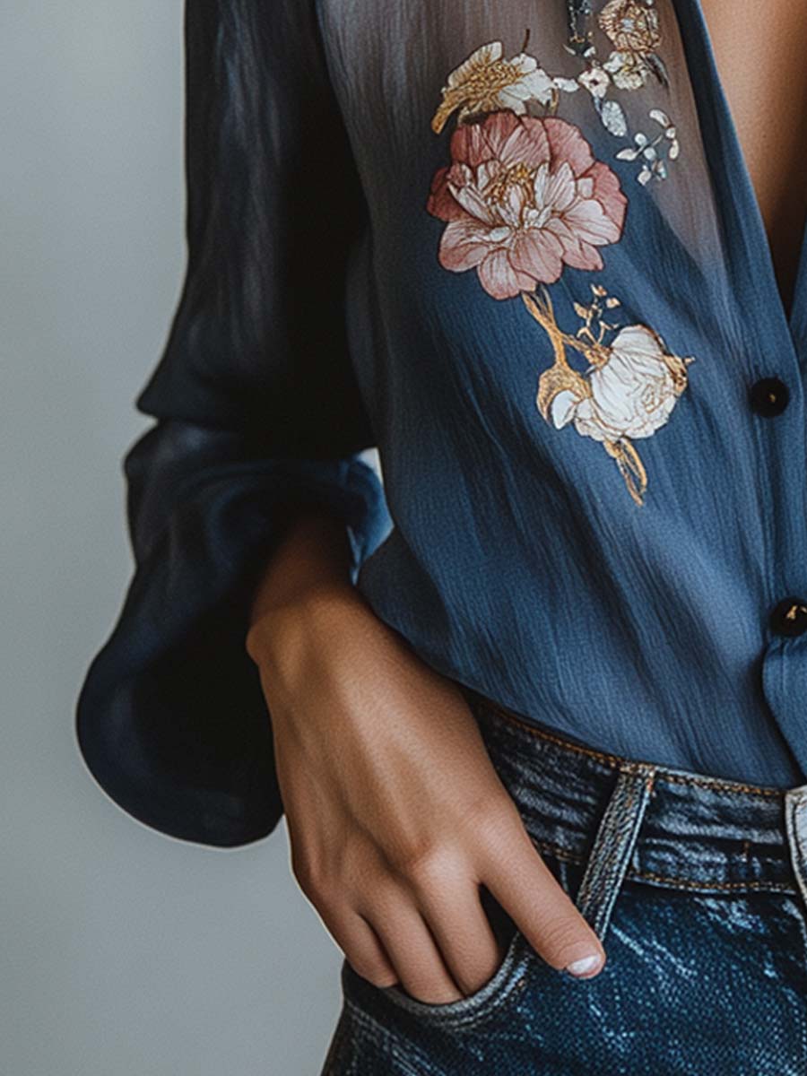 Blomstret boheme chic bluse til kvinder