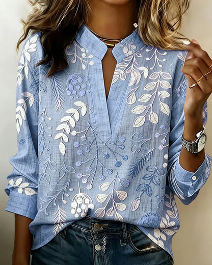 Brielle | Blød Bluse med Blomsterprint og V-udskæring