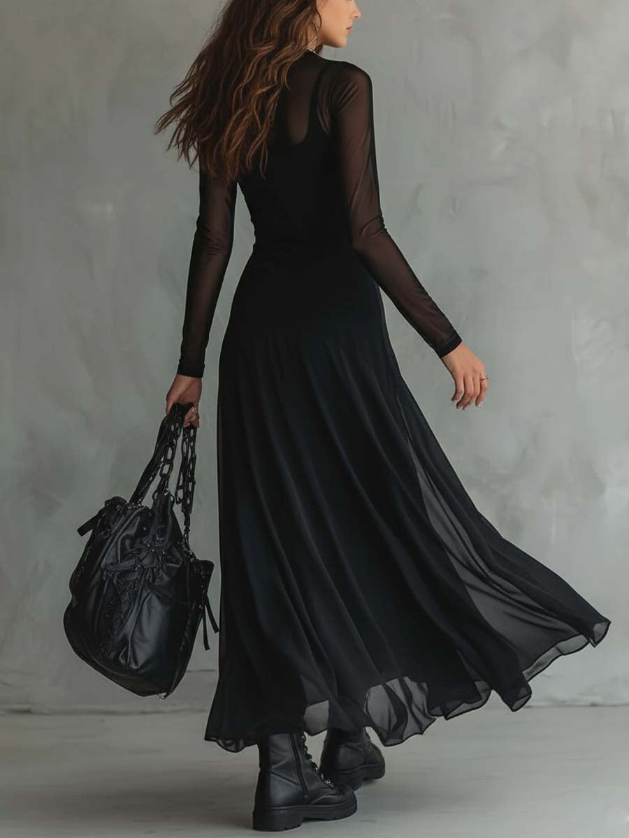 Maxikleid mit transparenten Retro-Ärmeln