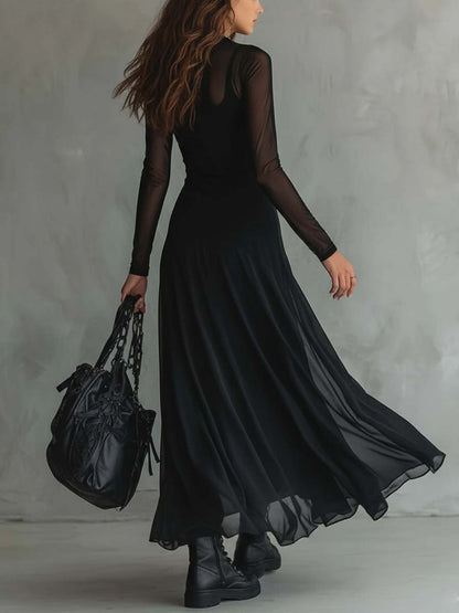 Maxikleid mit transparenten Retro-Ärmeln