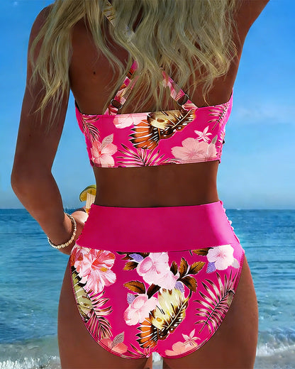 Violet | Contrast Floral Print Bikini with Cutout