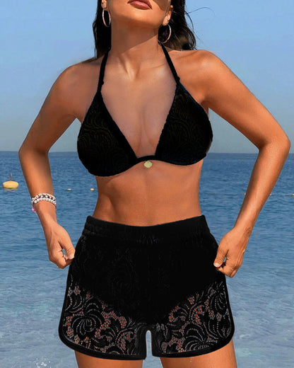 Laluna | Elegant solid color lace bikini set