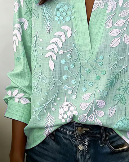 Brielle | Blød Bluse med Blomsterprint og V-udskæring