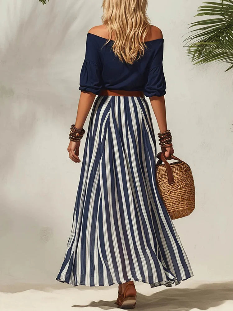 The Off-Shoulder 3/4 Sleeve Top & High-Waist Skirt Set
