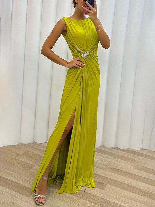 LILY | LONG PLEATED EVENING GOWN