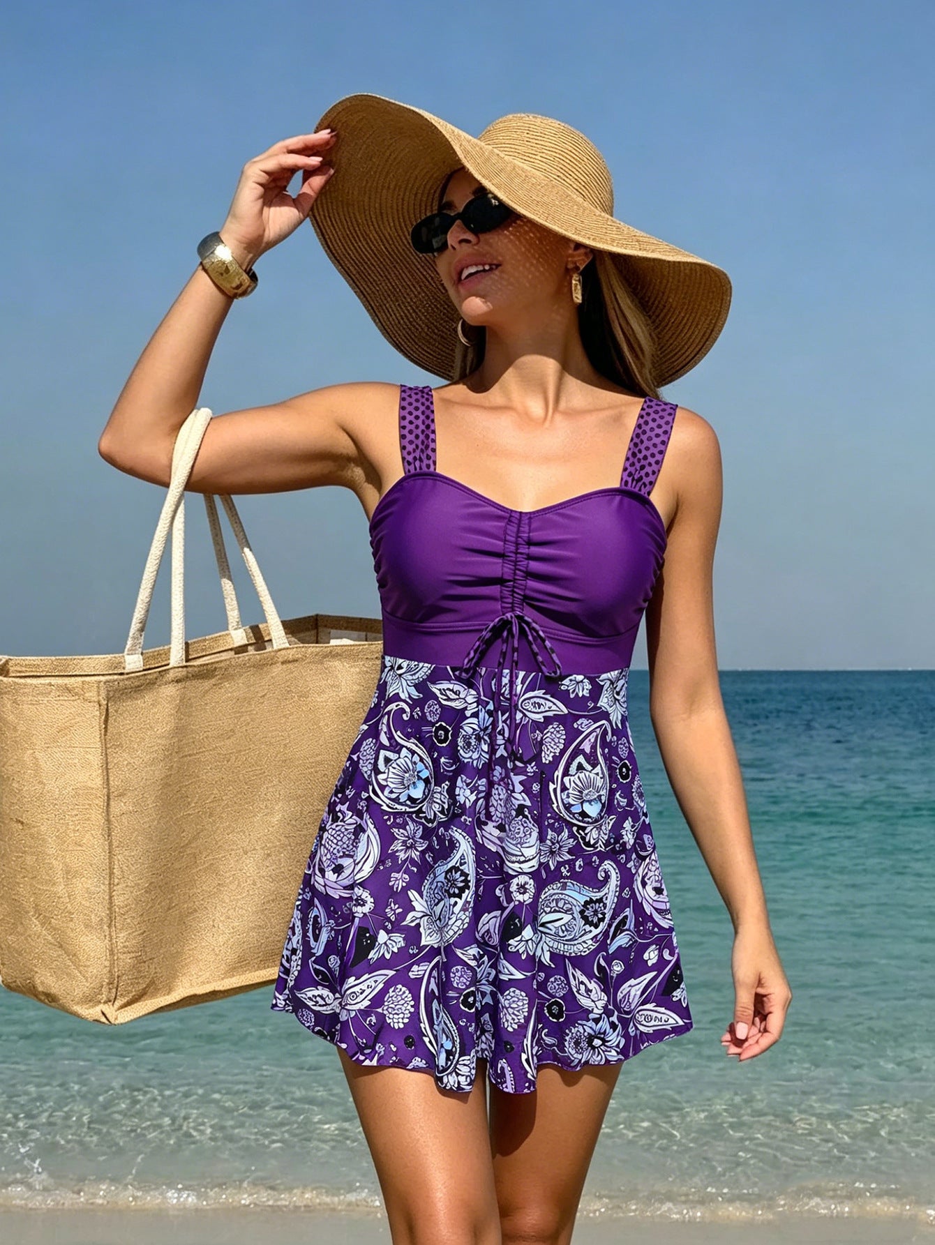 Floral V-Neck Swimdress & Two-Piece Tankini