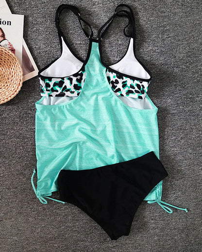 August | Solid Color Tankini with Leopard Print