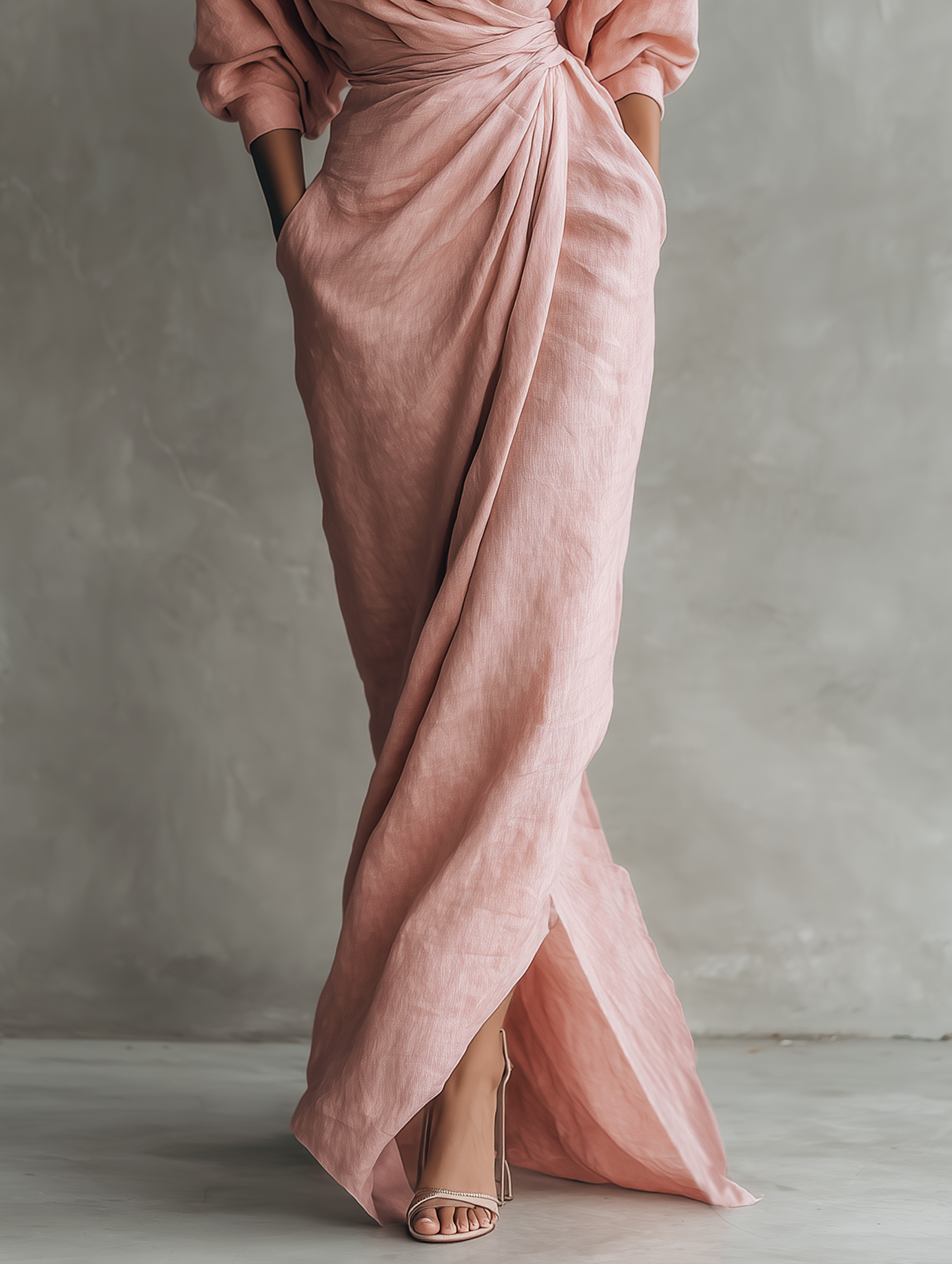 Women's Minimalist V-neck Linen Blend Maxi Dress