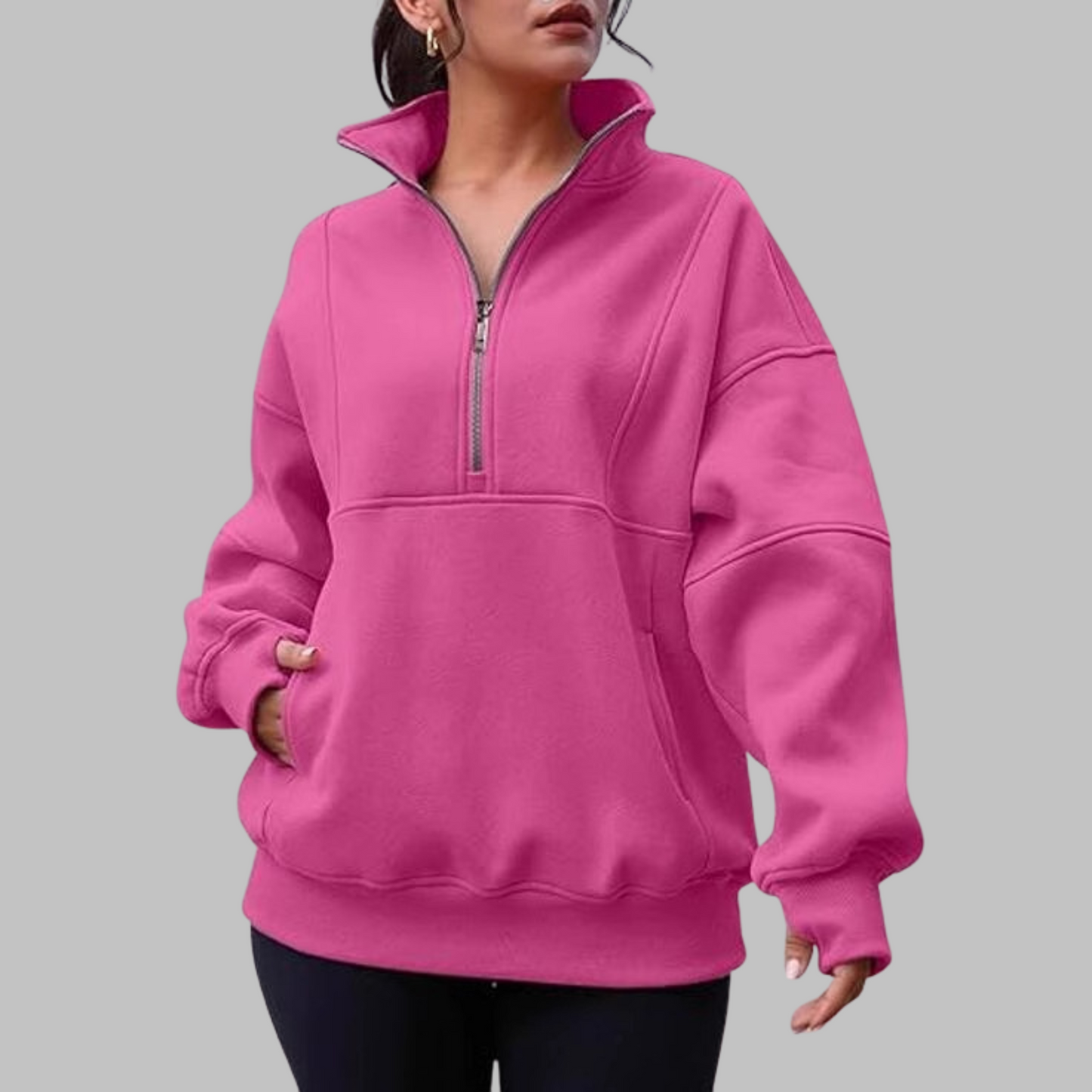 PSALM™ - Comfy Collar Half Zip Oversized Long Sleeve Sweatshirt