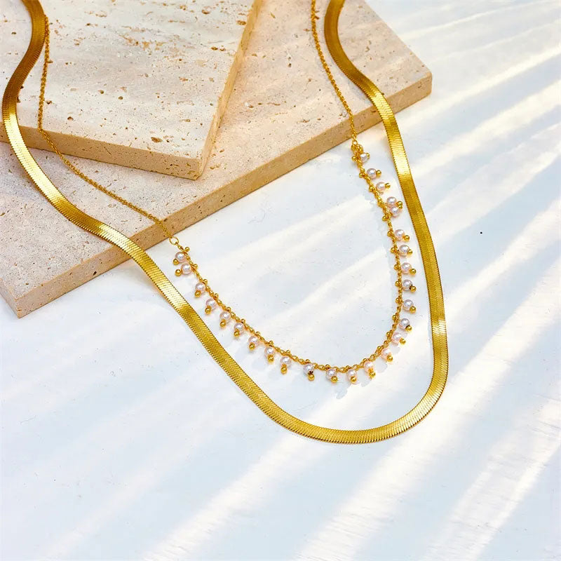 Marizanne | Conjunto de Colar Gargantilha de Cobra Luxo e Joias com Pérolas em Ouro 18K
