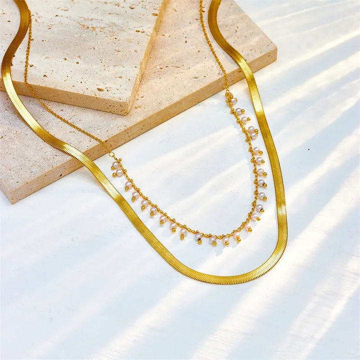 Marizanne | Conjunto de Colar Gargantilha de Cobra Luxo e Joias com Pérolas em Ouro 18K