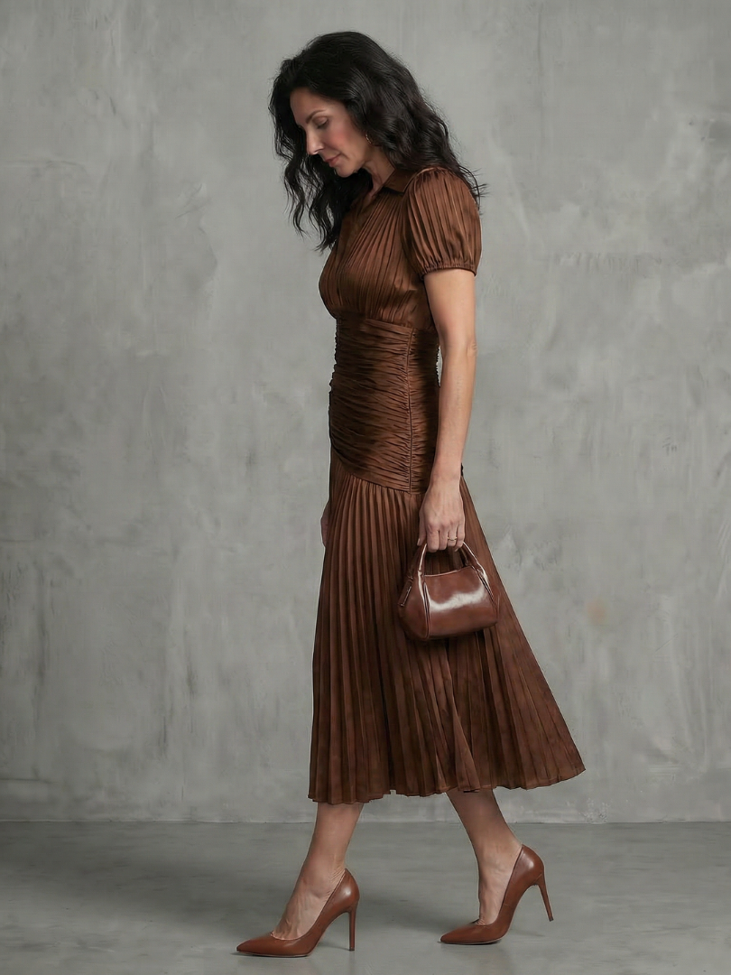 Theadora | Pleated Waistline Stripe Midi Dress