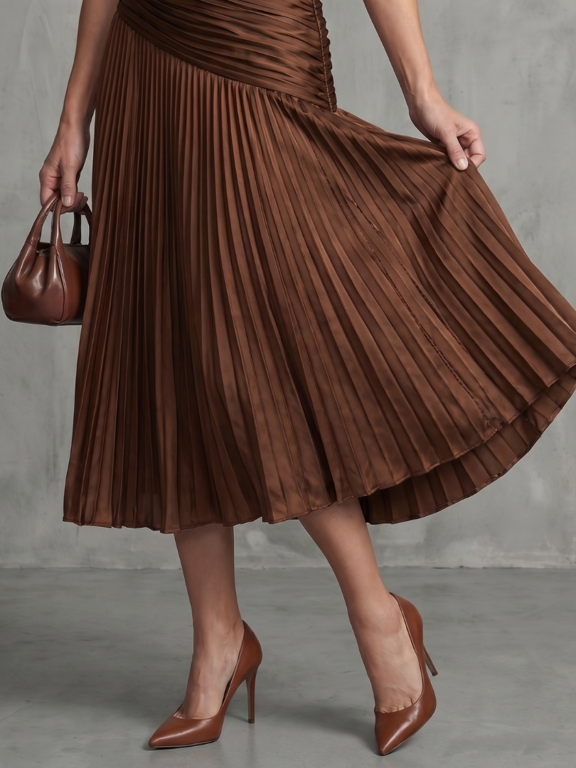 Theadora | Pleated Waistline Stripe Midi Dress