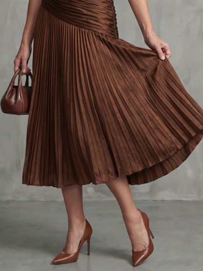 Theadora | Pleated Waistline Stripe Midi Dress