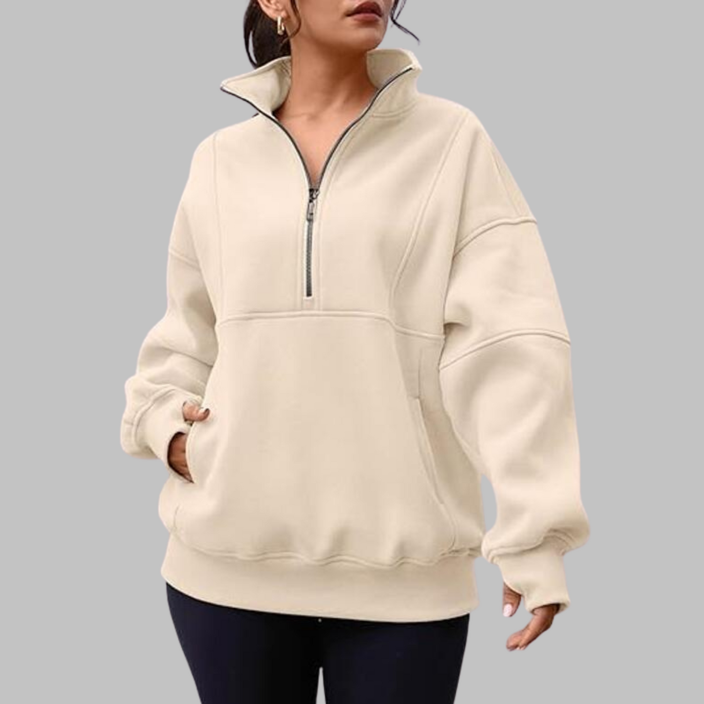PSALM™ - Comfy Collar Half Zip Oversized Long Sleeve Sweatshirt
