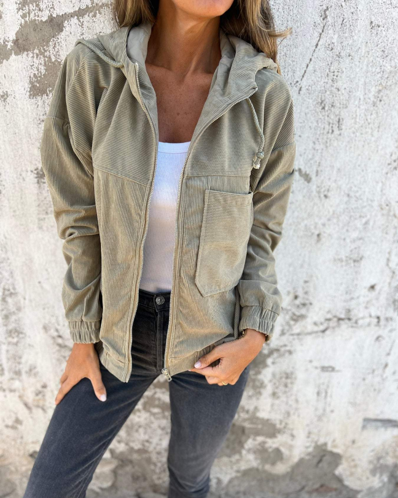 Ella™ | Cord Hooded Jacket with Zipper