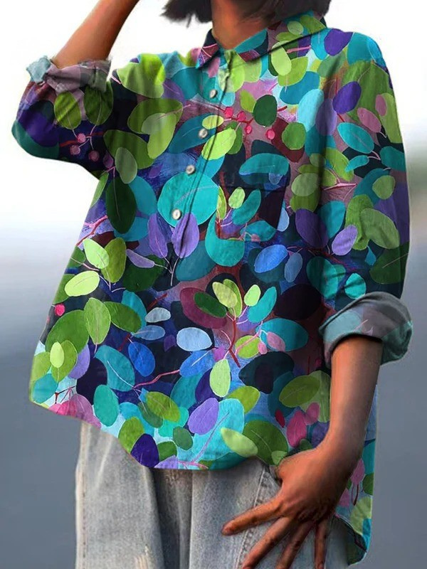 Grace | Camisa Casual Feminina com Estampa de Arte Floresta de Verão