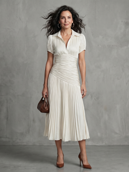 Theadora | Pleated Waistline Stripe Midi Dress