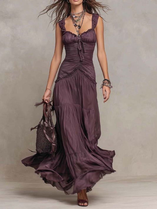 Boheme flæse rynket lagdelt chiffon maxikjole