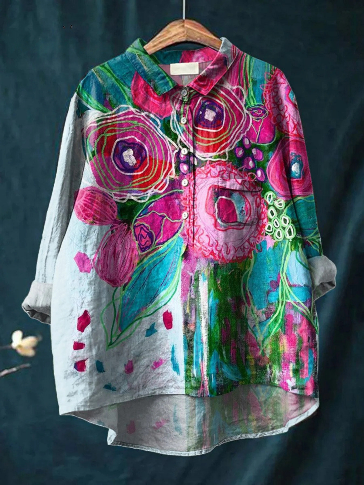 Ella | Vintage Dejligt Blomstret Kunsttryk Casual Skjorte