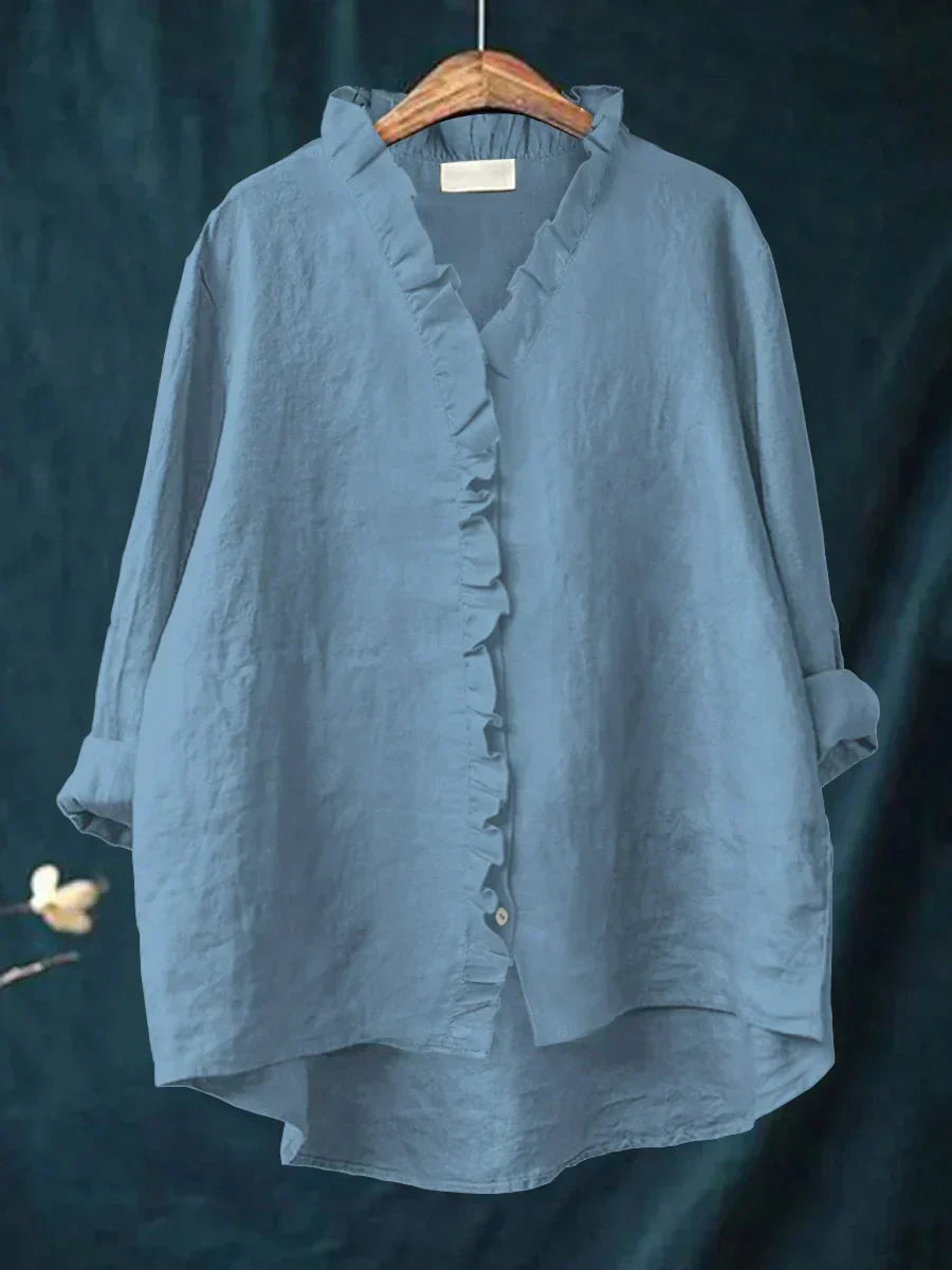 Lily | Bomuld-linned bluse med flæser
