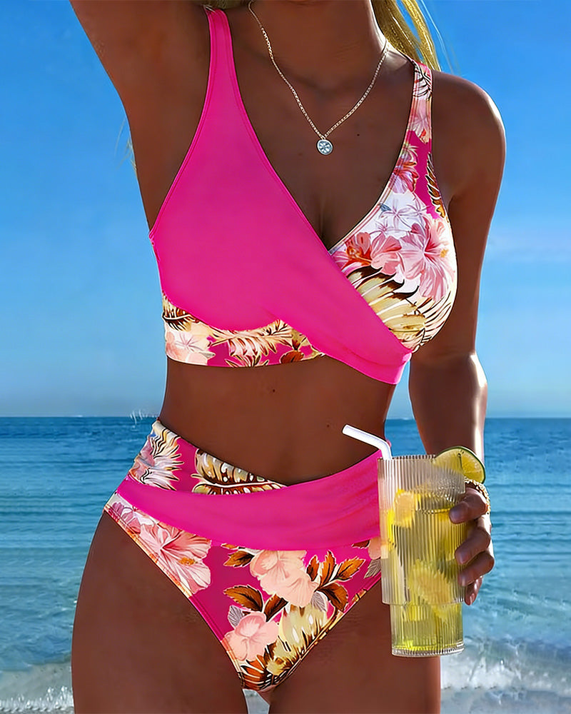 Violet | Contrast Floral Print Bikini with Cutout