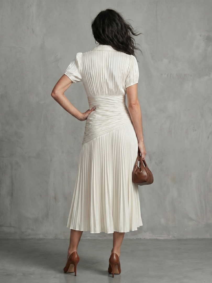 Theadora | Pleated Waistline Stripe Midi Dress