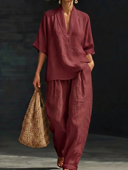 Mira - Afslappet og hyggeligt minimalistisk to-delt sæt i hør