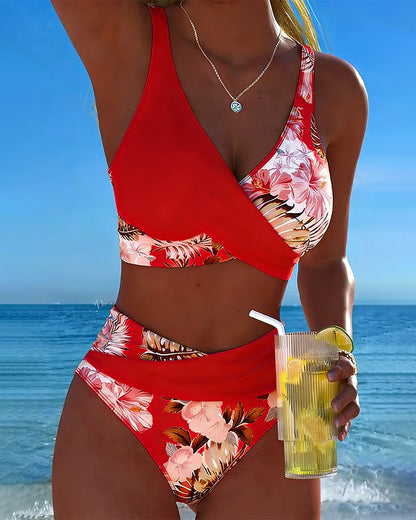 Violet | Contrast Floral Print Bikini with Cutout