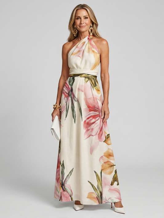 Hester | Soft Halter Flowing Skirt Maxi Dress