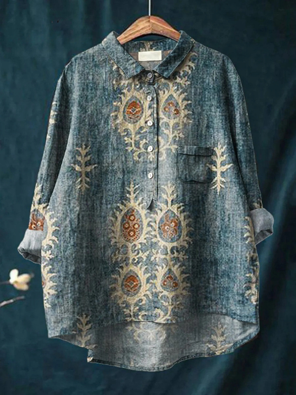 Daisy | Kvinders vintage etnisk blomstret kunsttryk afslappet skjorte