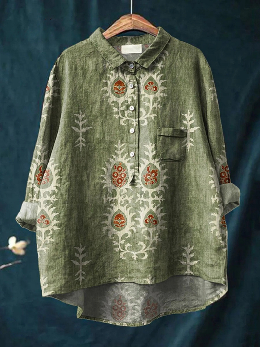 Daisy | Camisa Casual Feminina com Estampa Vintage Floral Étnica