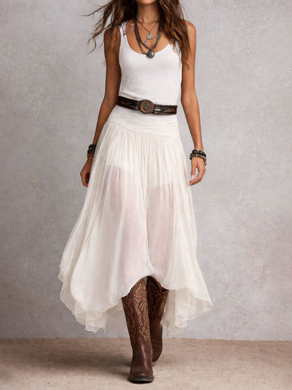 Vestido Maxi Boho Western Esticado com Saia Transparente